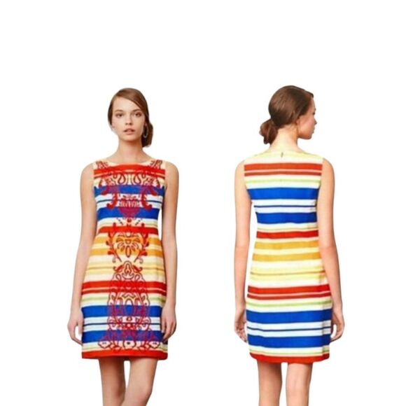 Tabitha Dress Size 2 Anthropologie Stripe Dress Embroidered Colorful - Picture 1 of 7